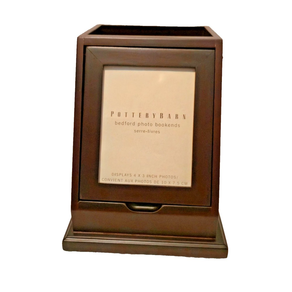 Pottery Barn Bedford Photo Frame Bookend Desk Organizer Espresso Wood 4x3 Single